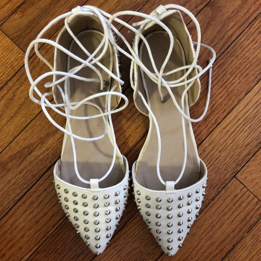 White Lace-Up Sandals with Spikes - Almost new!